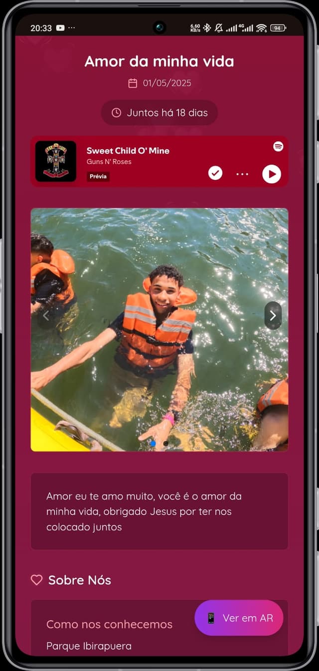 Preview do aplicativo Eternify em um telefone